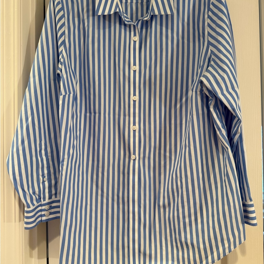 Lands' End Blue and White Striped Blouse